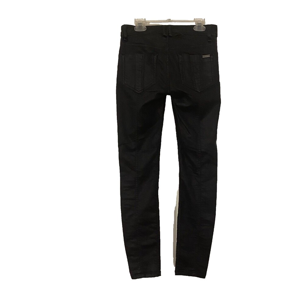 Burberry Brit Westbourne~ Jeans~27" Waist S Small~Black Waxed Skinny Stretch~Rip - Picture 3 of 8